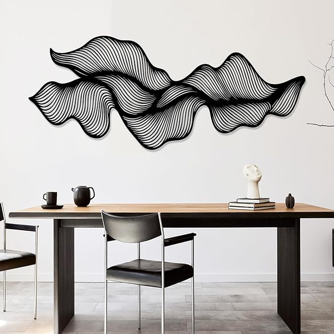 Modern Abstract Metal Wall Decor, Flowing Lines Metal Wall Art, Modern Luxury Wall Hanging, Modern Abstract Wall Art, Large Minimalist Sculpture for Home Office Decor (Gold, 17"x41"|44x105cm)