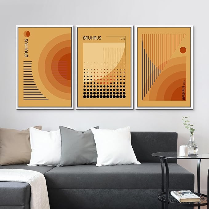 MUDECOR Framed Canvas Print Wall Art Bauhaus Art Prints Abstract Mid Century Modern Wall Art Minimalist Decor for Bedroom - 16"x24"x3 White