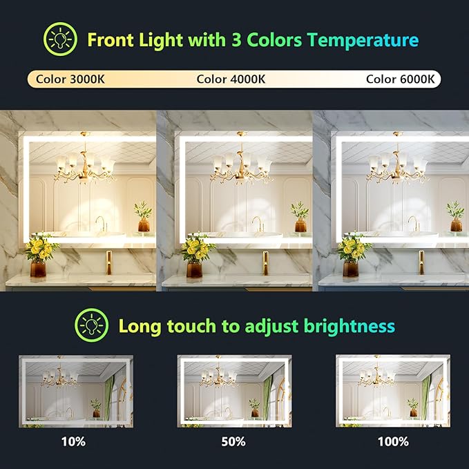 44x32 Inch RGB LED Bathroom Mirror Front Light and RGB Backlit Lighted Vanity Mirror for Bathroom Wall Mounted Dimmable Anti Fog Memory Shatter-Proof IP54 Waterproof Horizontal/Vertical