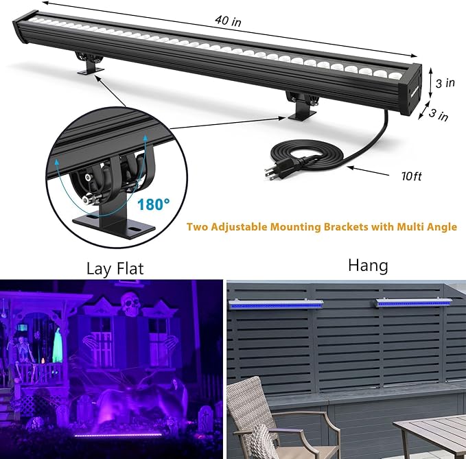 LED Wall Washer Light with RF Remote, 144W Color Changing Linear Wall Light Bar, 120V Waterproof Dimmable RGBW Landscape Spotlights for Outdoor & Indoor Lighting Projects