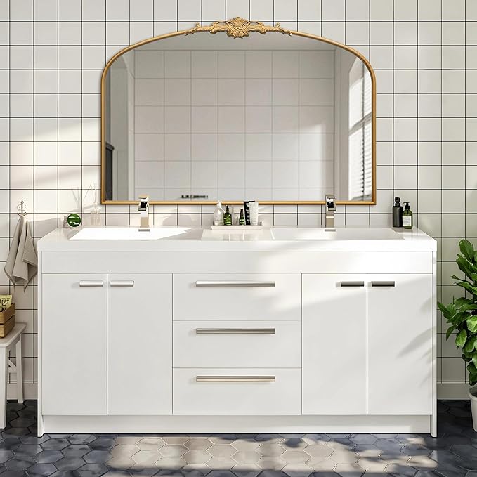 Antique Arched Large Mirror: 48"x33" Oversize Gleaming Gold Vintage Wall Mounted Mirror - Baroque Traditional Ornate for Fireplace/Bathroom/Hallway - Home Decor for Housewife