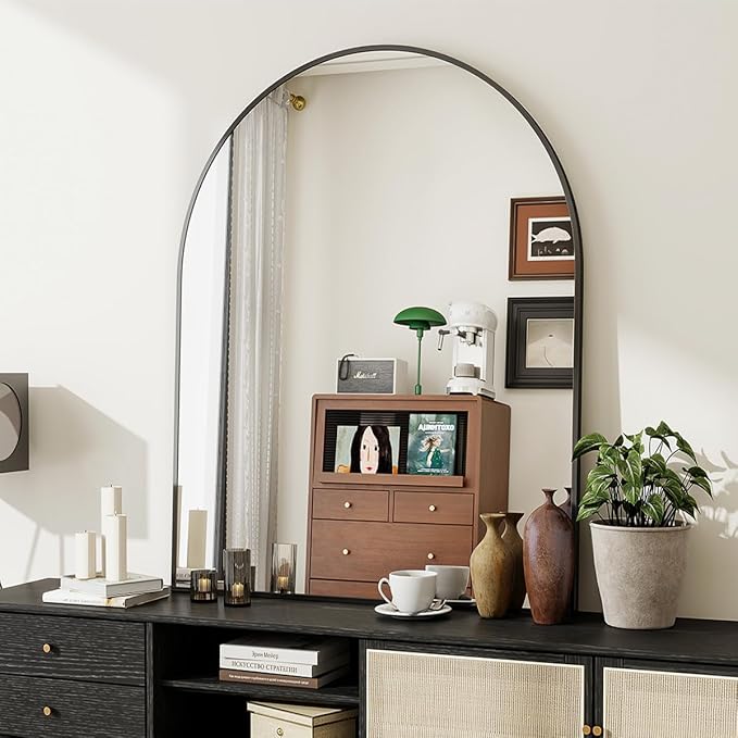 32x48 Arch Wall Mirror, Black Bathroom Mirrors for Over Sink, Metal Frame Wall Decor for Entryway, Bedroom, Living Room