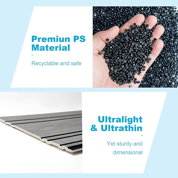 Art3d 4-Pack Glue-On Wall Panels, Wood Grain Texture Interior Wall Decor, 104"x12" Recycled Polystyrene Wainscoting Panels, Low Emission for Living Room Bedroom, Earth Grey Oak