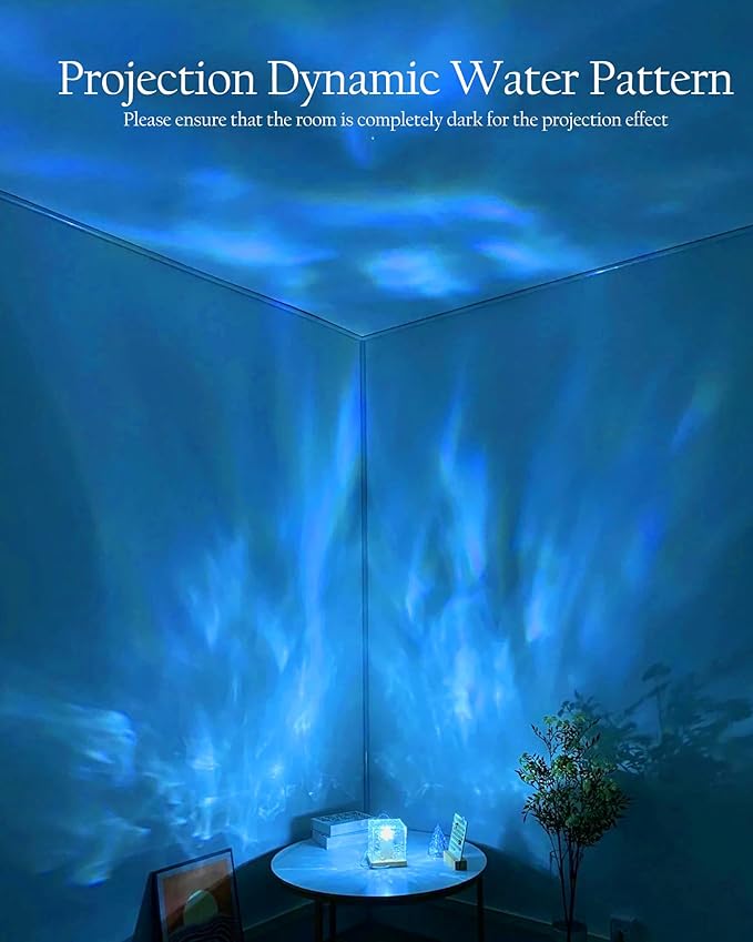 2 PCs Cordless Ocean Lamp, Rechargeable Northern Lights Cube Ocean Wave Projector Light Aurora Glow Lamp,16 Colors Gradual Rotating with Remote Control for Bedroom Living Room and Game Room