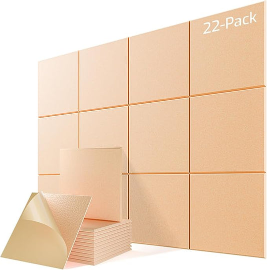 22 Pack Self-Adhesive Acoustic Panels, 12" X 12" X 0.4" High-Density Sound Proof Foam Panels for Walls, Soundproof Wall Panels for Home & Office (Apricot Pink)