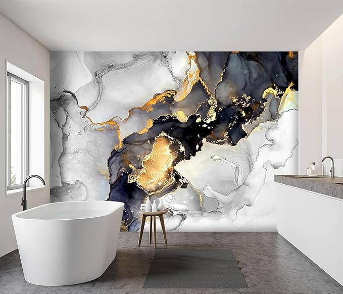 -Grey and White Marbled Fabric Wallpaper Living Room Abstraction Art Bedroom Bathroom Large Wall Mural- 183"x120"（ not Peel and Stick）