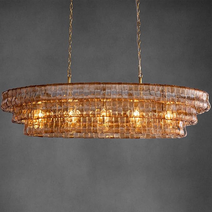 Large Chandelier, 54" Gold Rectangular Drum Chandeliers for Dining Room, 5-Light Modern Round Kitchen Island Hanging Light Fixture for Living Room, Kitchen Island, Foyer