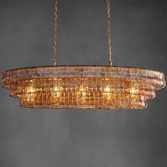 Large Chandelier, 54" Gold Rectangular Drum Chandeliers for Dining Room, 5-Light Modern Round Kitchen Island Hanging Light Fixture for Living Room, Kitchen Island, Foyer