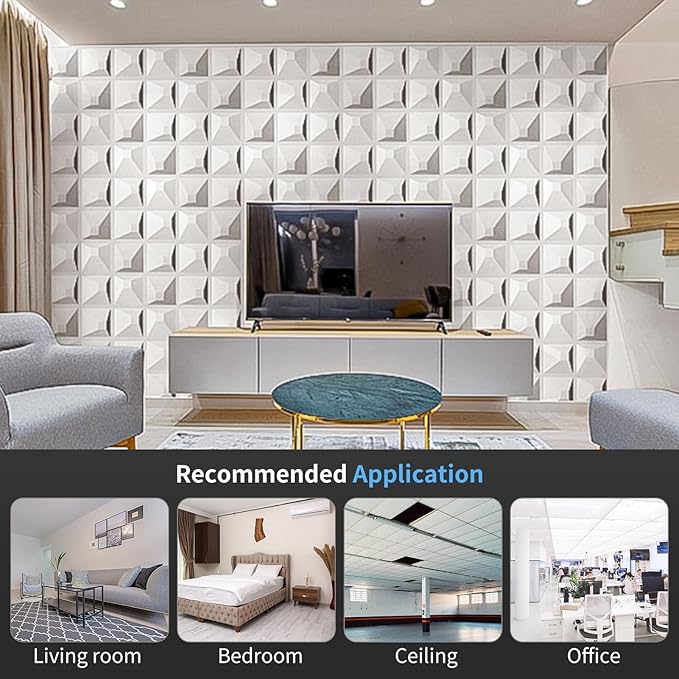 Art3d Decorative 3D Wall Panel, 32 Sq.FT PVC Interior Wall Decor for Living Room, Bedroom, Lobby, Office, Shopping Mall, White