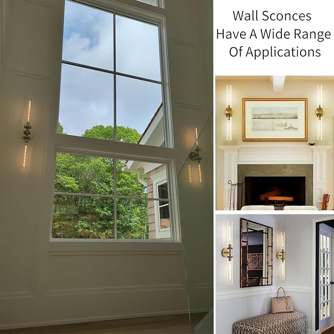 30" Bathroom Wall Sconce, Brass Wall Sconces Hardwired, Gold Wall Sconce Dimmable, Knurled Linear Sconces Wall Lighting with Glass Tube, Vanity Light for Bathroom, Living Room, Bedroom