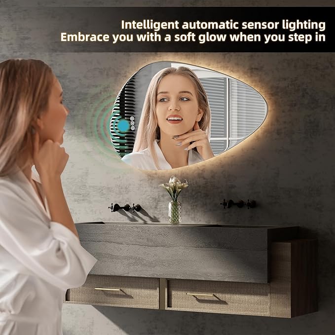 Led Mirror for Bathroom, 30"x 48" Bathroom Vanity Mirror with Lights, Human Body Sensing, Anti-Fog, 3 Colors and Dimmable, Backlit Light Up Bathroom Mirror Wall Mounted.