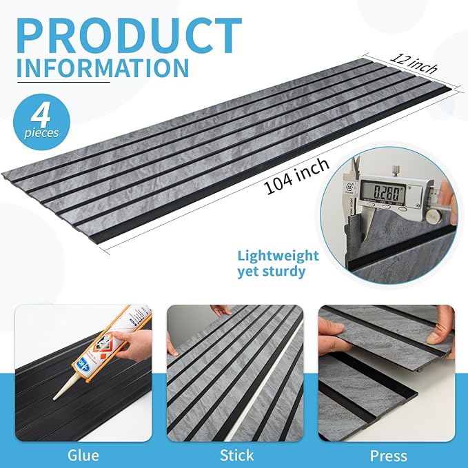 Art3d 4-Pack Glue-On Six-Grid Wainscoting Panel for Interior Wall Decor - 104 x 12 Inch Polystyrene Ultralight Slim Slat Wall Panels for Living Room Bedroom, Granite