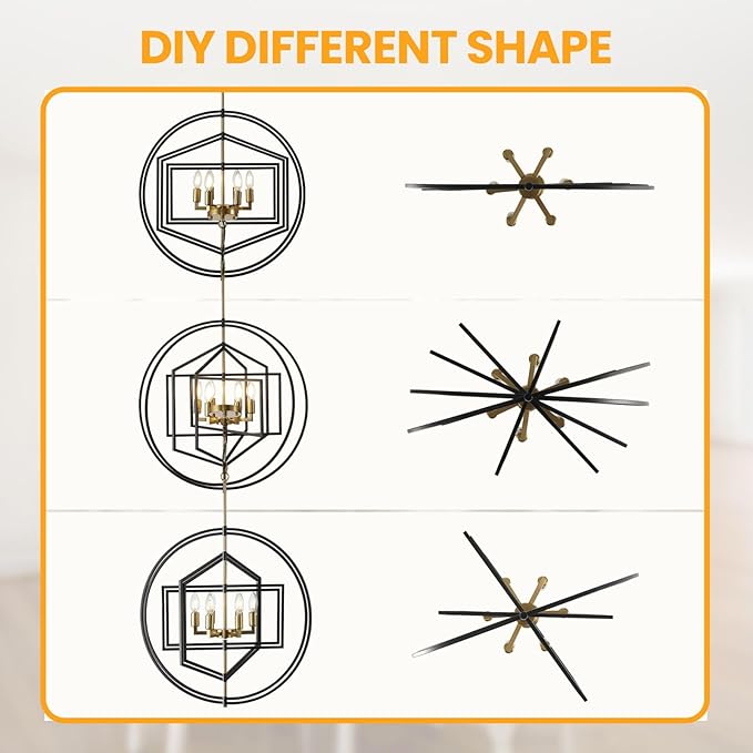 26 Inch Black and Gold Chandelier, 6-Light Farmhouse Chandelier for Entryway, Industrial Foyer Lighting Fixtures, Large Chandeliers for High Ceilings, Modern Hanging Pendant Lights for Staircase