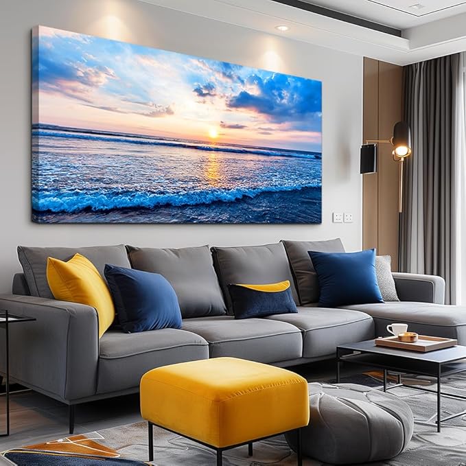 Canvas Wall Art for living room blue beach ocean sea waves landscape Wall Decor Ready to Hang Home Decorations bedroom kitchen bathroom inspirational Canvas prints posters painting wall mural Artwork