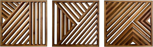 Musanpou Wooden Geometric Home Wall Decor Slatted Wood Design Wall Sculpture，Set of 3 Wood Wall Art decorate，Boho Bathroom Bedroom Living Room rustic Home Decoration