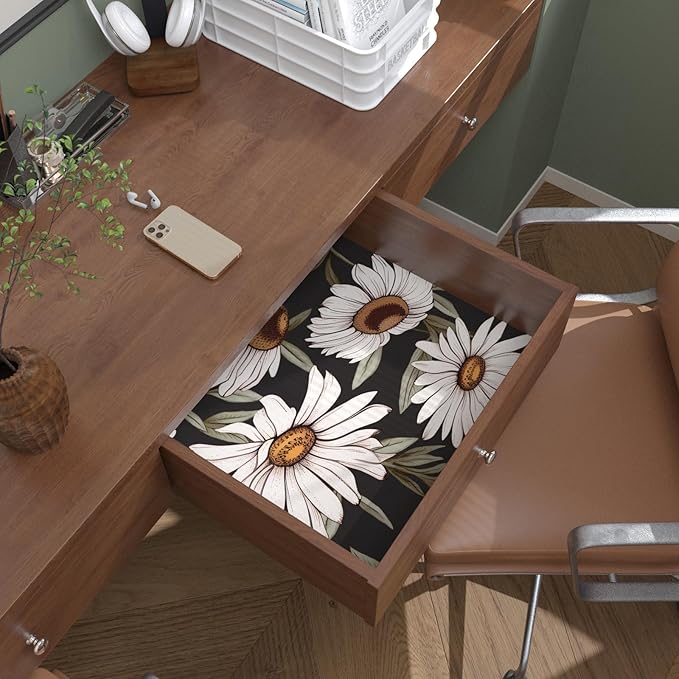 Boho Wallpaper Peel and Stick Dark Floral Contact Paper 17.5in x 118in Vinyl Waterproof Self-Adhesive Vintage Botanical Large Daisy Wall Paper for Bedroom Walls Countertop Decor