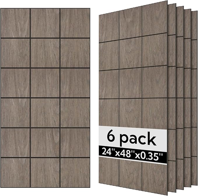 Olanglab Wood Veneer Wall Panels 6 Pack, 24‘’X48‘’ Sound Absorbing Panels for Noise Reduction, Checkered