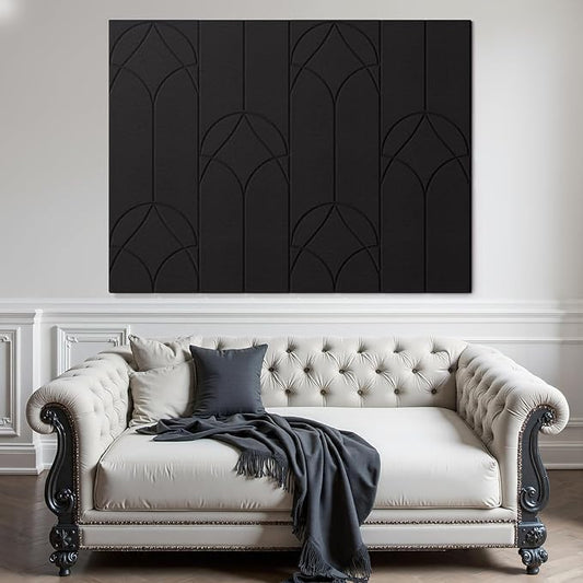 Black Gothic Acoustic Wall Panels, Peel and Stick Self Adhesive Sound Absorbing Tiles for Studio, Walls, Bedroom, 12 Pack, 12" x 12" x 0.4", Decorative Art Panels for Ceiling, Doors, Pared, Home Decor