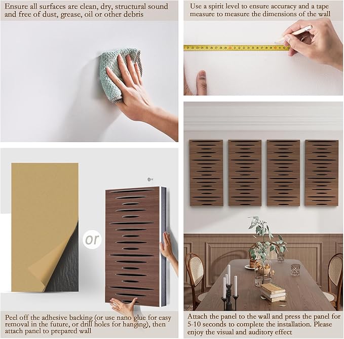 4Pack Acoustic Wall Panel Self-Adhesive Soundproof Foam Panels for Wall, 3D Perforated Tri-Layer Polyester Fiber Decorative Acoustic Insulation for Recording Studio, 24×12×1.78", Elliptical-Line