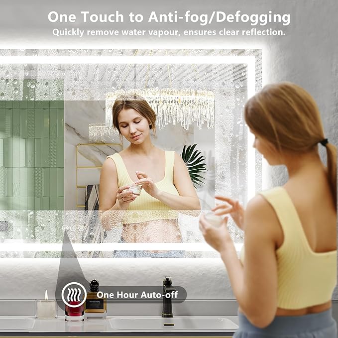 88x38 Inch LED Bathroom Mirror with Lights Front and Backlit Lighted Vanity Mirror for Bathroom Wall with 3 Colors Dimmable Anti-Fog Memory Shatter-Proof IP54 Waterproof Horizontal/Vertical