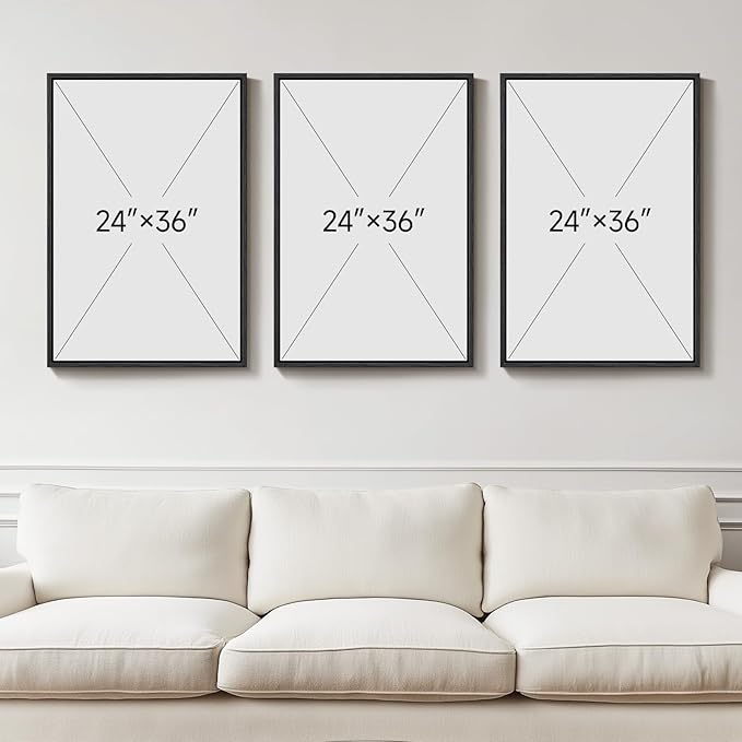 Large Framed Black and White Gray Abstract Wall Art for Living Room, 3 Piece Modern Canvas Prints Paintings Artwork for Walls, Grey Abstract Pictures for Hallway Office Wall Decor 24x36 In