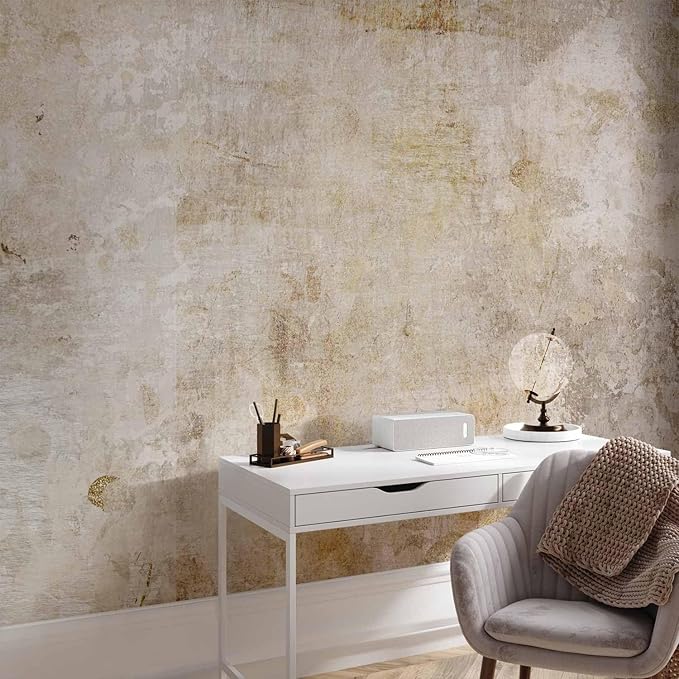 artgeist Wall Mural Faux Cement 135x101 in - Peel and Stick Self-Adhesive Wallpaper Removable Large Sticker Foil Wall Decor Print Picture Image Design Abstract Faux Stone Beige a-A-10109-a-a