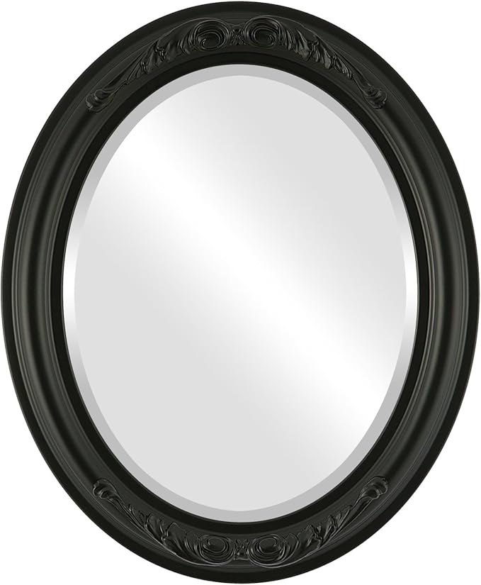 OVALCREST Oval Beveled Wall Mirror for Home Decor - Florence Style - Matte Black - 34" x 24"