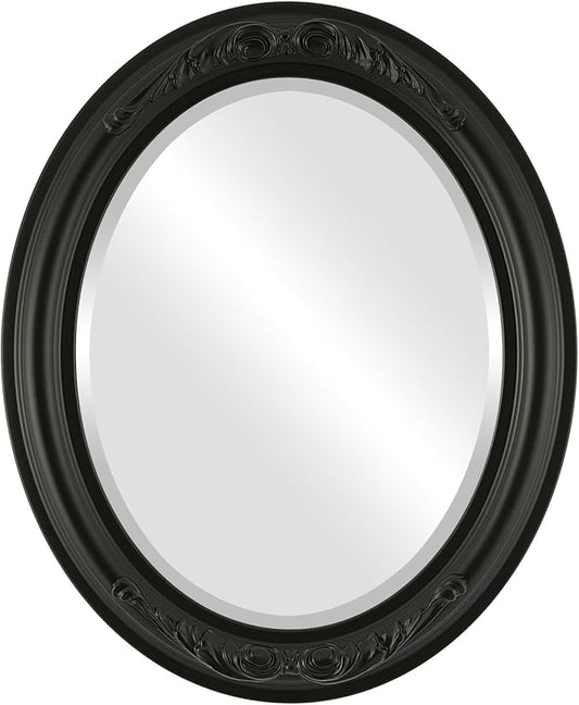 OVALCREST Oval Beveled Wall Mirror for Home Decor - Florence Style - Matte Black - 28" x 22"