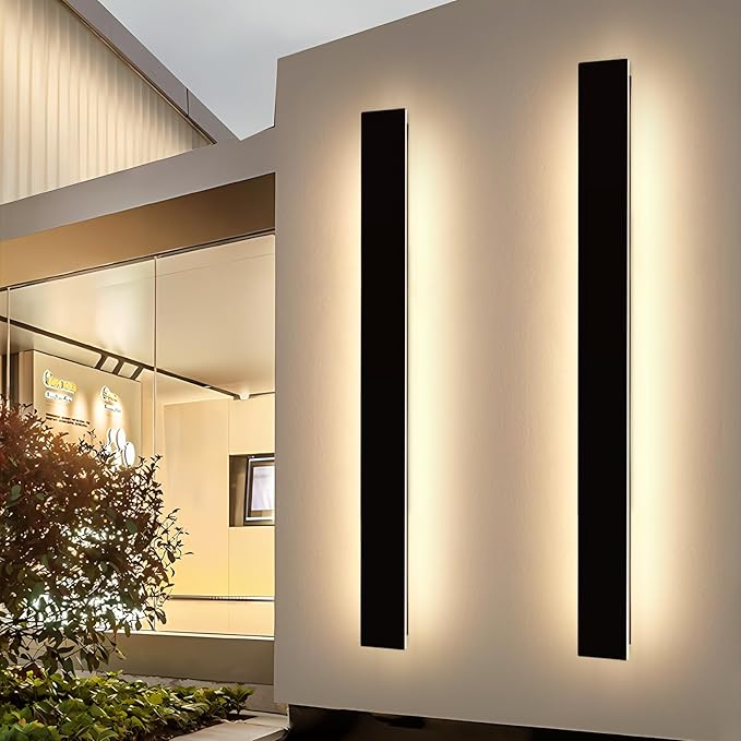 Mikeru 2 Pack Upgraded 71" Long LED Wall Sconce, 4.3" Wide IP65 Waterproof Outdoor Wall Lights, 3000K Warm White Exterior Lighting Fixtures for Front Porch, Garage, Basement & Patio