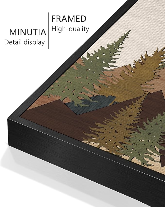 KUVIOKE Morden Mountains Framed Wall Art Boho Pine Tree Forest Nature Landscape Artwork Bohemain Farmhouse Rustic Bedroom Living Home Decor 12x16in (Black Framed)
