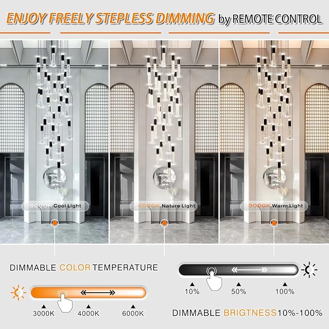 Large Chandelier for High Ceiling Long Crystal Modern Foyer Chandelier Hallway Dimmable Pendant Light for Entryway