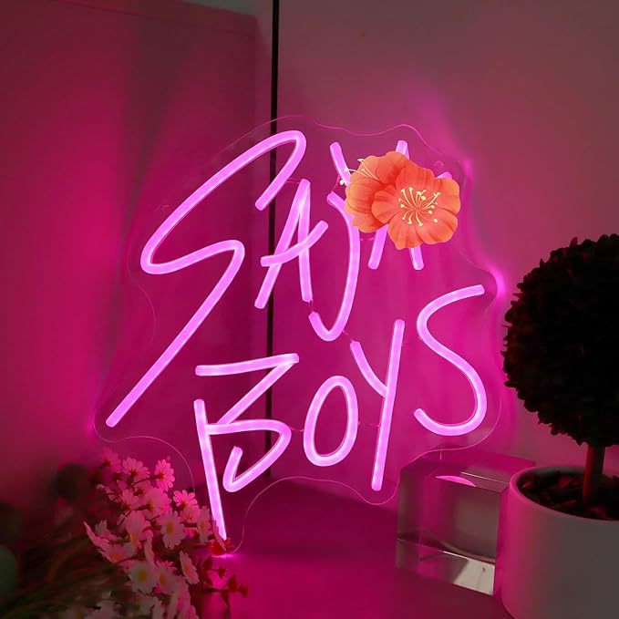 Neon Sign, Pink LED Light, Acrylic Wall Decor, 12.9x12.9 Inch, USB-Powered, Contemporary Style, Boy Silhouette Design for Girls Bedroom, Study Corner