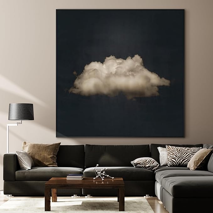 60"x60" XL Framed Wall Art - Vintage Cloud on Dark Background Minimalist (Frame Assembly Required)