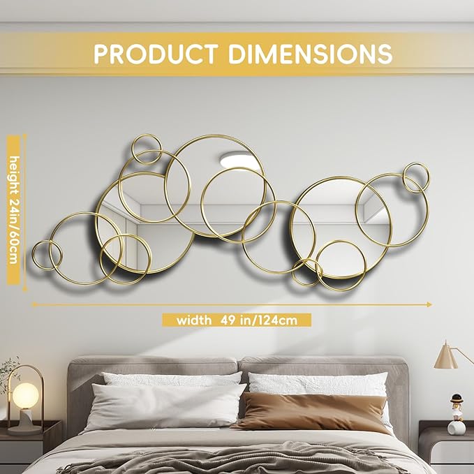 Wall Mirror Decorative, Large Decorative Mirrors for Wall Decor, Round Gold Mirror Wall Art, Wall Mirrors for Living Room, Entryway, Bedroom, Dining Room Kitchen 45''x25.5''