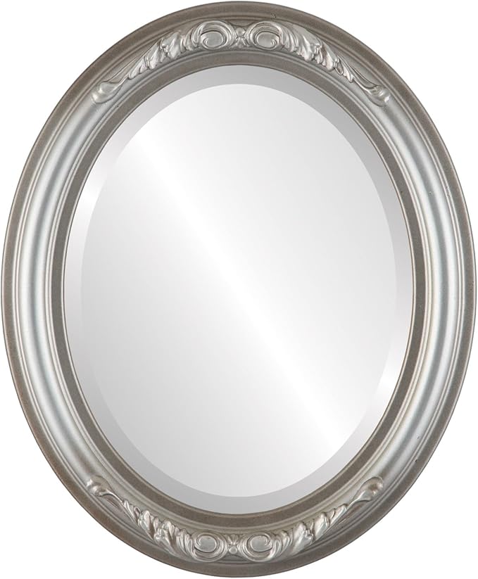 OVALCREST Oval Beveled Wall Mirror for Home Decor - Florence Style - Silver Shade - 34" x 28"