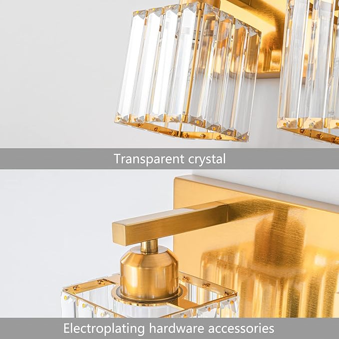 Modern 6-Light Gold Brushed Brass Finish Crystal Wall Light for Bathroom Vanity