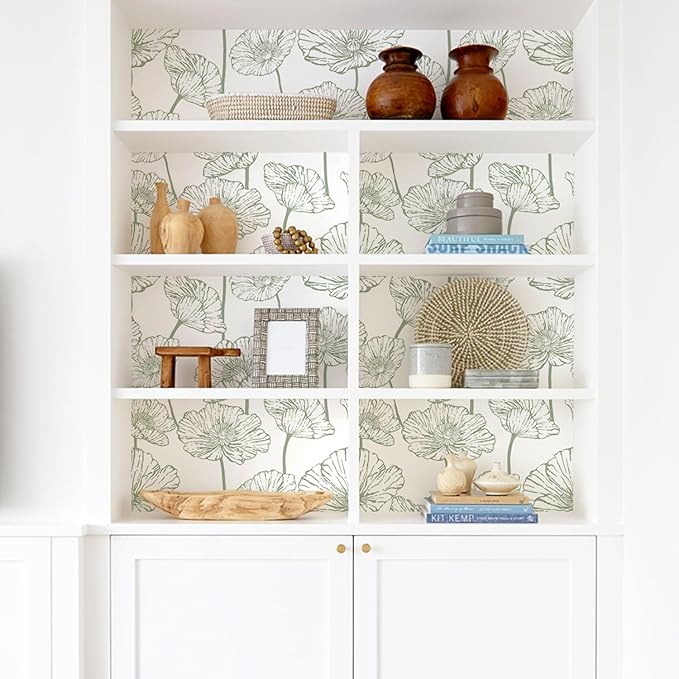 Orainege Floral Peel and Stick Wallpaper Boho Contact Paper Green and White Wallpaper 17.3inx196.8in Self Adhesive Removable Decorative Wall Paper for Bedroom Bathroom Cabinets Decor Vinyl
