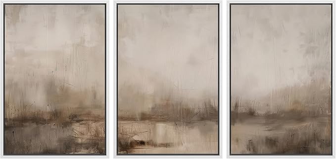 MUDECOR Framed Wall Art Print Set Minimalist Abstract Landscape Misty Horizons Illustrations Modern Art Decorative Chic for Living Room, Bedroom, Office - 24"x36"x3 White