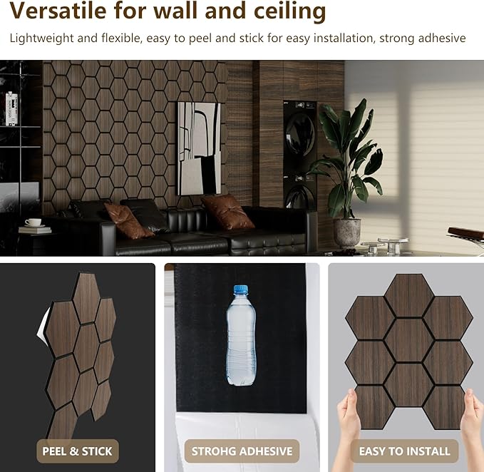 4 Packs Acoustic Wall Panels - Self-Adhesive 3D Wood Slat Wall Panel- Peel and Stick Sound Absorbing Panels for Noise Reducing - Feature Wall Decor for Home & Office