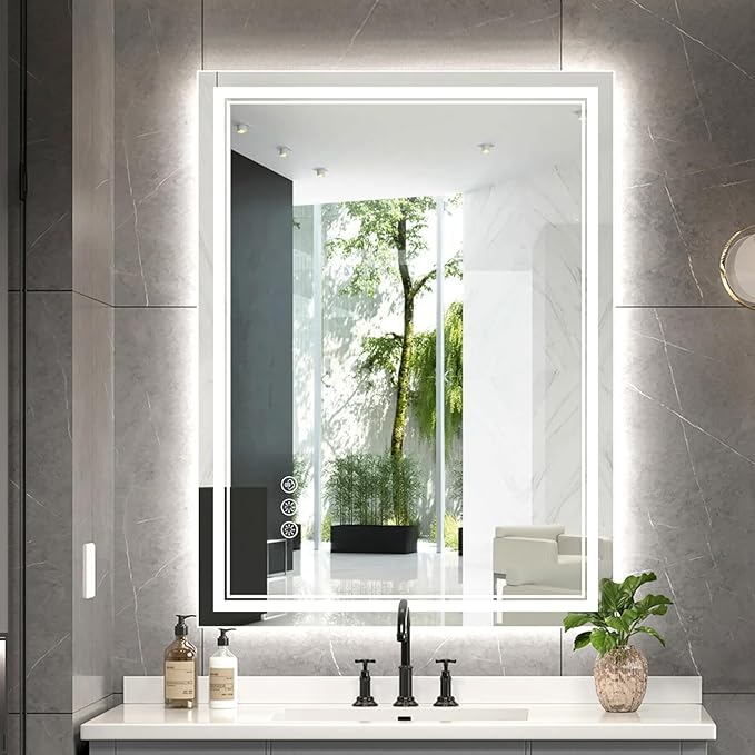 24x32 Inch LED Bathroom Mirror with Frontlit & Backlit（Independent Control）, Lighted Mirror for Bathroom Wall with 3-Color Dimmable & Anti-Fog, Vanity Mirror with Lights