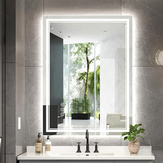 24x32 Inch LED Bathroom Mirror with Frontlit & Backlit（Independent Control）, Lighted Mirror for Bathroom Wall with 3-Color Dimmable & Anti-Fog, Vanity Mirror with Lights