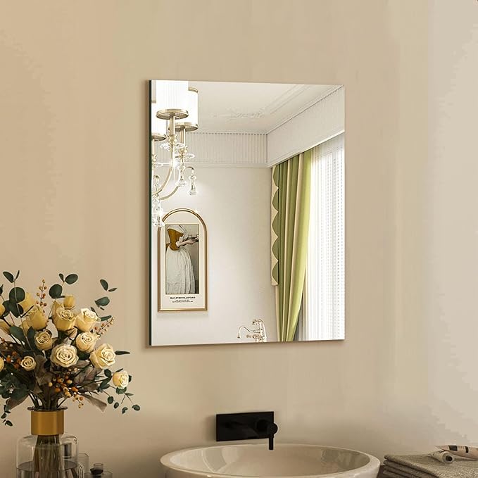 Mirrorons Frameless Wall Mirror 18" x 24", Modern Rectangle Bathroom Mirrors for Wall with Polished Edge, Horizontally or Vertically. Upgraded Shatterproof Mirror, Entryways, Bathroom, Gym.