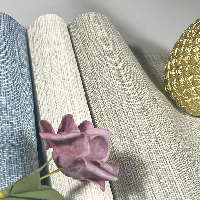 JiffDiff Grasscloth Wallpaper Peel and Stick Cream Grassweave Peel & Stick Wallpaper Textured Wallpaper Contact Paper 17.3"x118"