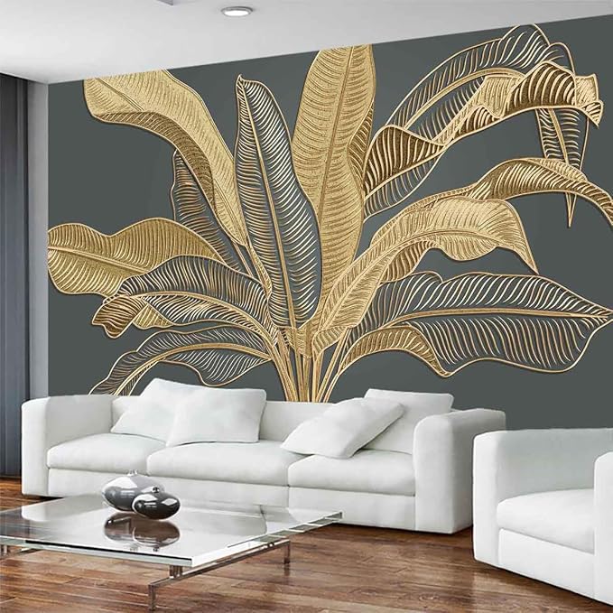 Large Banana Leaf Wallpaper on Gray Background, Art Wall murals for Bedroom, Living Room, Bathroom(Non-self-Adhesive)