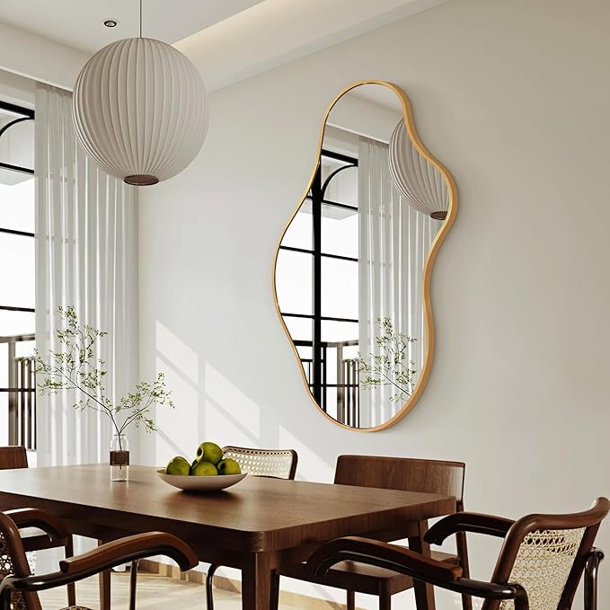 Bathroom Mirrors for Over Sink - Long Wall Mirrors Decorative 24"x 43" Asymmetrical Abstract Aviation Aluminum Alloy Frame Unique for Bedroom, Living Room, Cloakroom, Entryway Gold