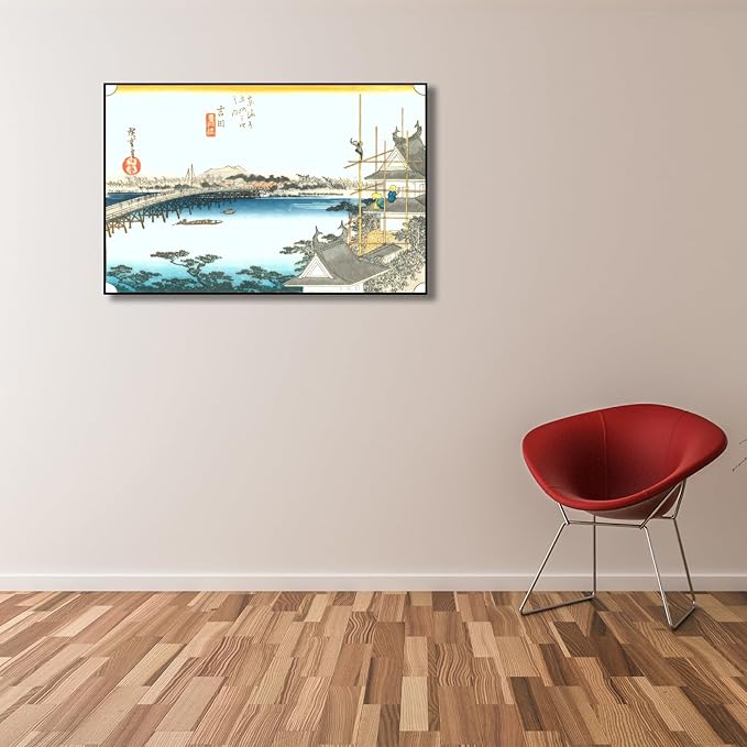 OKRA Utagawa Hiroshige Canvas Wall Art - Yoshida Poster - Hiroshige Woodblock Paintings Asian Print Animals Nature Landscape Art Traditional Japanese Wall Decor Unframed