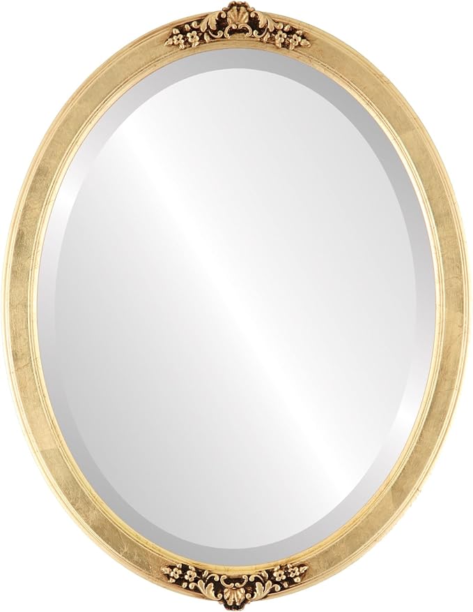 OVALCREST Oval Beveled Wall Mirror for Home Decor - Athena Style - Gold Leaf - 21" x 17" Outside Dimensions