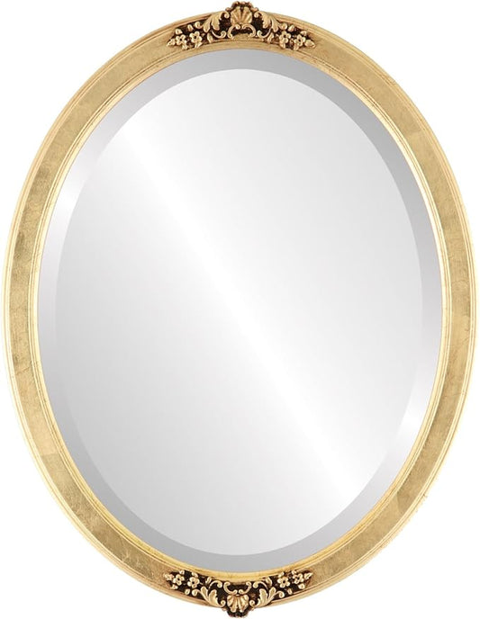OVALCREST Oval Beveled Wall Mirror for Home Decor - Athena Style - Gold Leaf - 18" x 14" Outside Dimensions