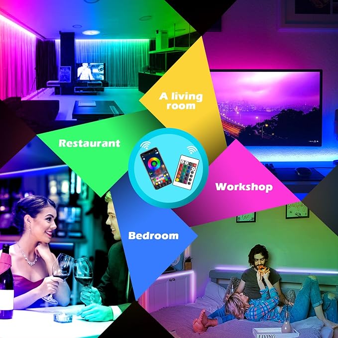 AILBTON Led Strip Lights,60ft Music Sync Color Changing, Built-in Mic,Bluetooth App Control LED Tape Lights with Remote,5050 RGB Rope Light Strips