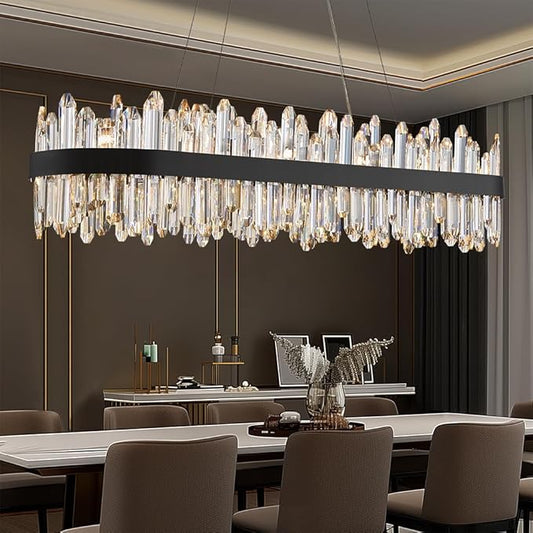 Black Oval Crystal Chandelier L45.3 inch, 24-Lights Chandeliers Modern Crystal Chandelier Pendant Light Fixture G9 Lights Pendant Ceiling Light for Dining Living Room Kitchen Island